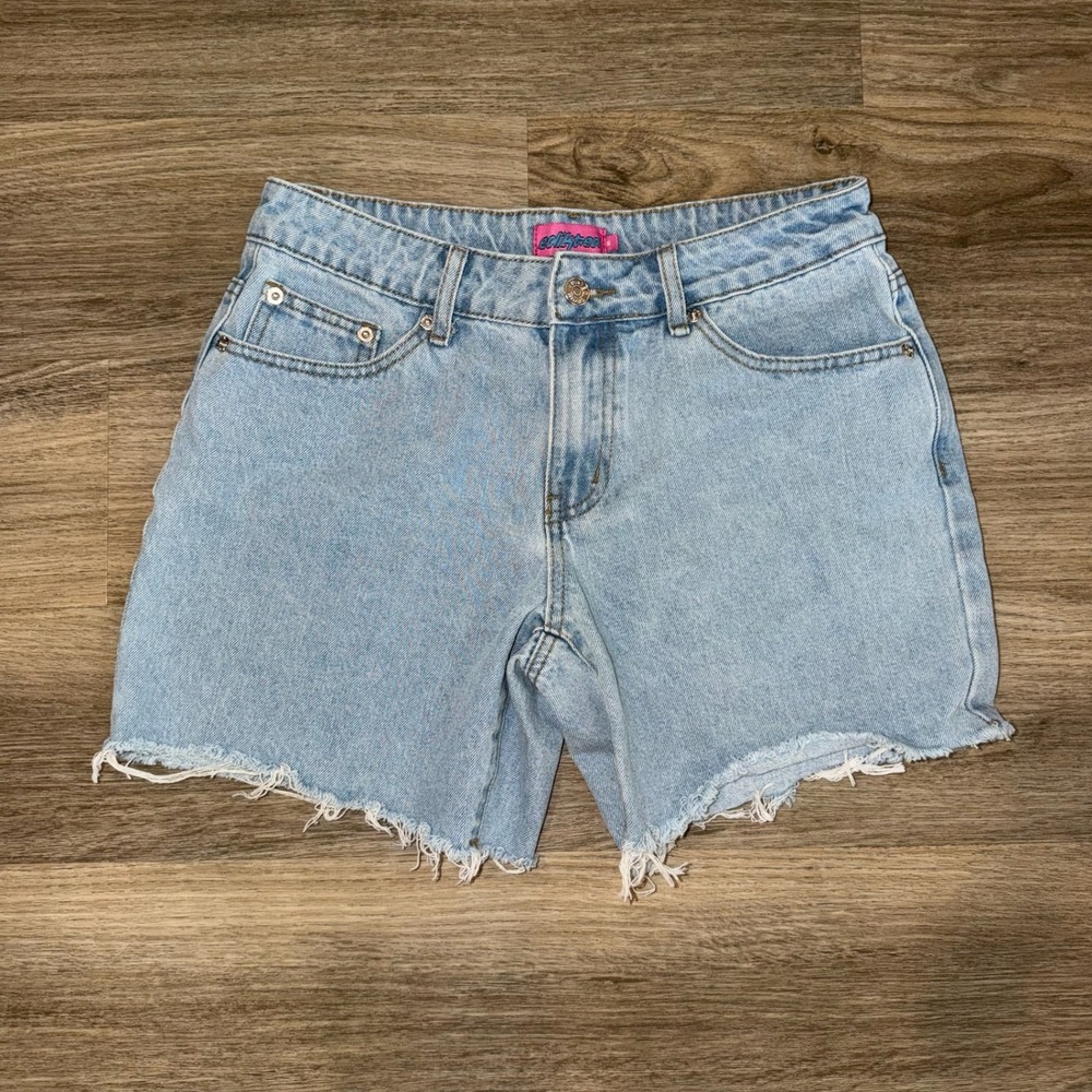 Edikted‎ Denim Cutoff Shorts Light Wash High Rise Frayed Womens Medium
